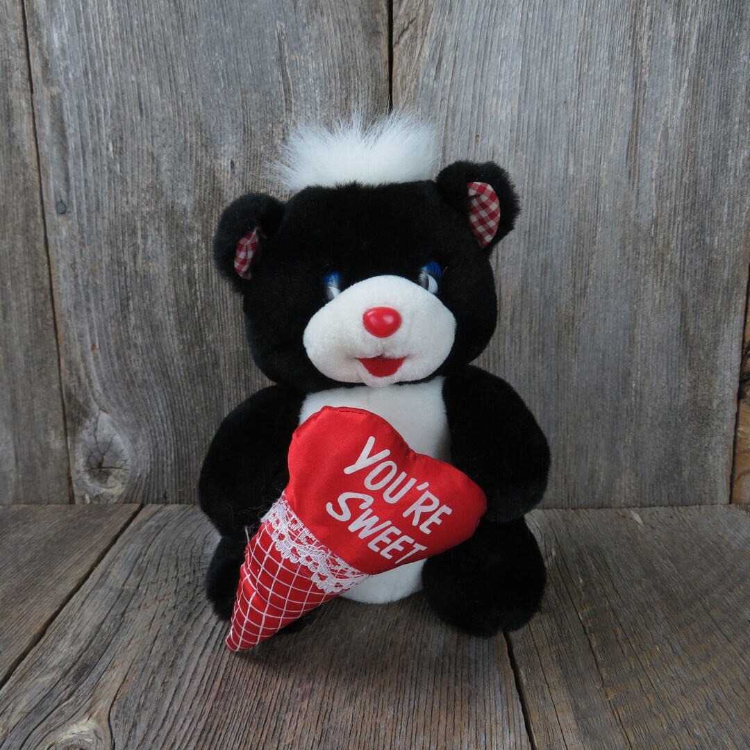 Black Bear Plush Red Gingham Ears Red Plastic Nose You're Sweet