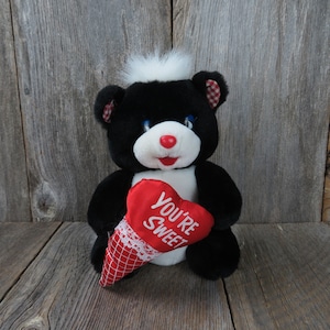 Black Bear Plush Red Gingham Ears Red Plastic Nose You&#39;re Sweet Heart Valentine M.S. Toys