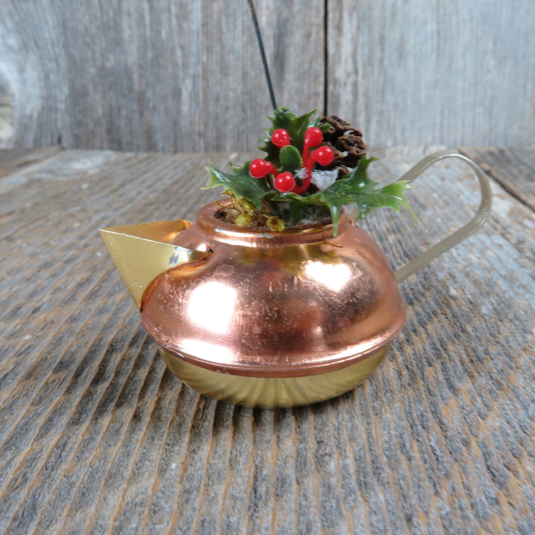 Vintage Copper Colored Tea Kettle Ornament Christmas Brass Tea Etsy