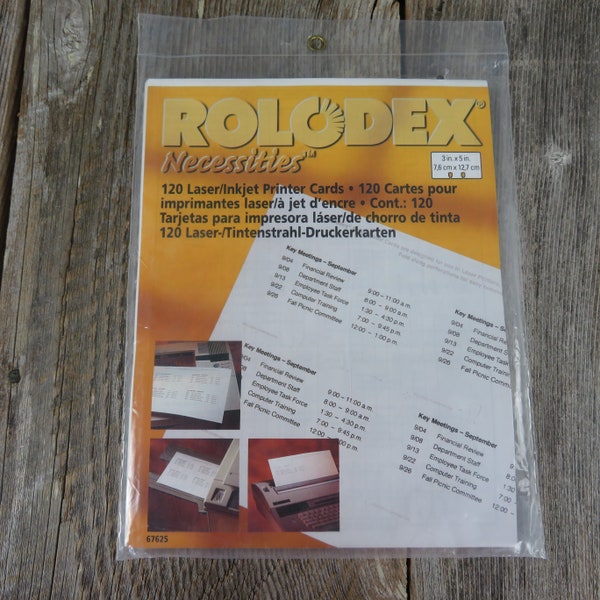 Vintage Rolodex Necessities Laser Inkjet Printer Cards Item 67625 Rotary File System 3 x 5 Inches 1998