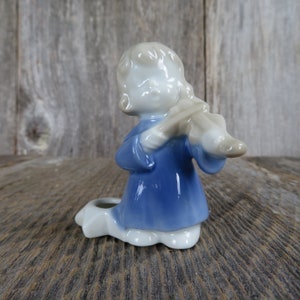 Vintage Violin Playing Child and Star Shaped Candle Holder Biedermann Blue Porcelain Figurine Japan