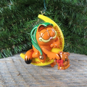 Vintage Garfield Teddy Bear Moon Ornament Enesco Sweet Beams Baby&#39;s First Christmas 1978