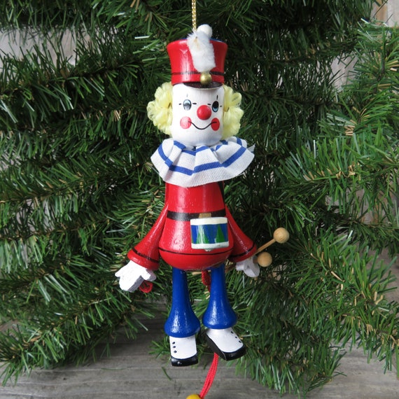 Wood Pull String Clown Ornament Kurt Adler Vintage Jumping Circus
