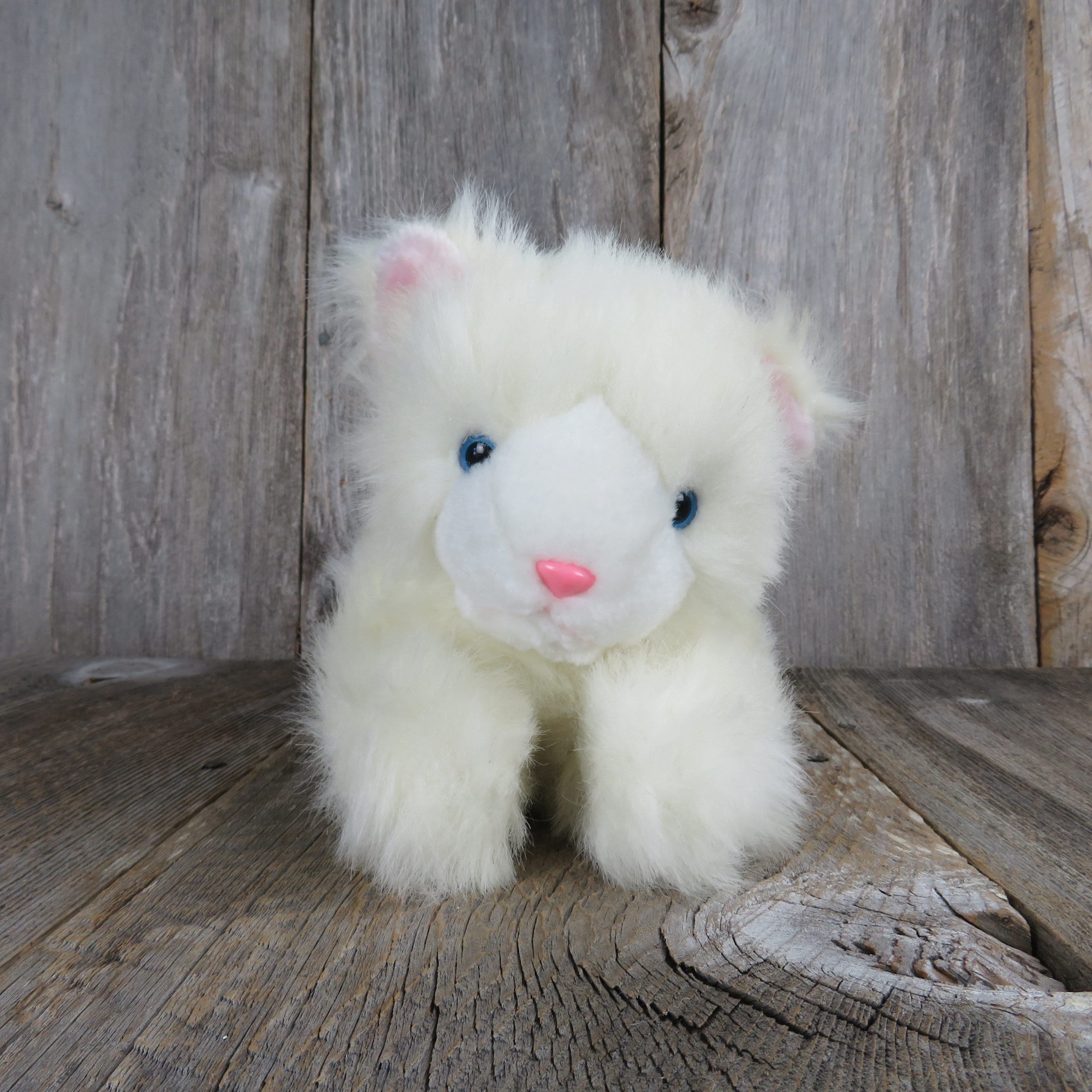 White Cat Plush Persian Kitty Pink Nose Blue Eyes Stuffed Animal