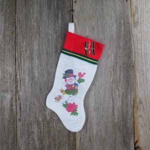 Vintage vit snögubbestrumpa julklappar filt jultomtens bästa jordekorrar fåglar presenterar luddigt rödgrönt fleece guldkant
