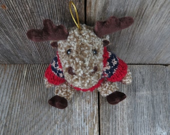 Vintage Moose Plush Ornament Winter Sweater Stuffed Animal Hugfun 2000