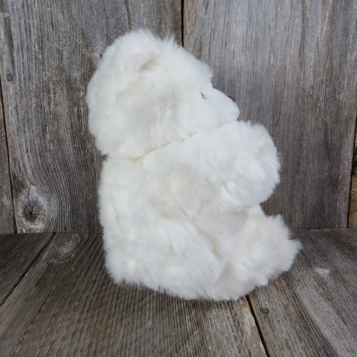 Vintage Teddy Bear Plush Shaggy Sitting White Brown Nose Designs West ...