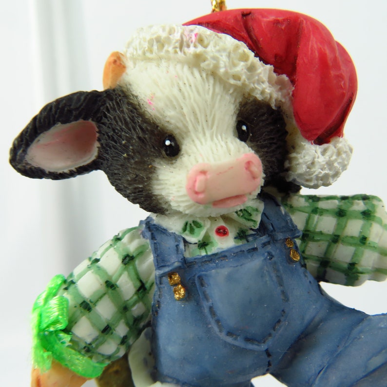 Cow Bull Santa Claus Ornament Vintage Boy Enesco Mary Moos Holstein Christmas Steer
