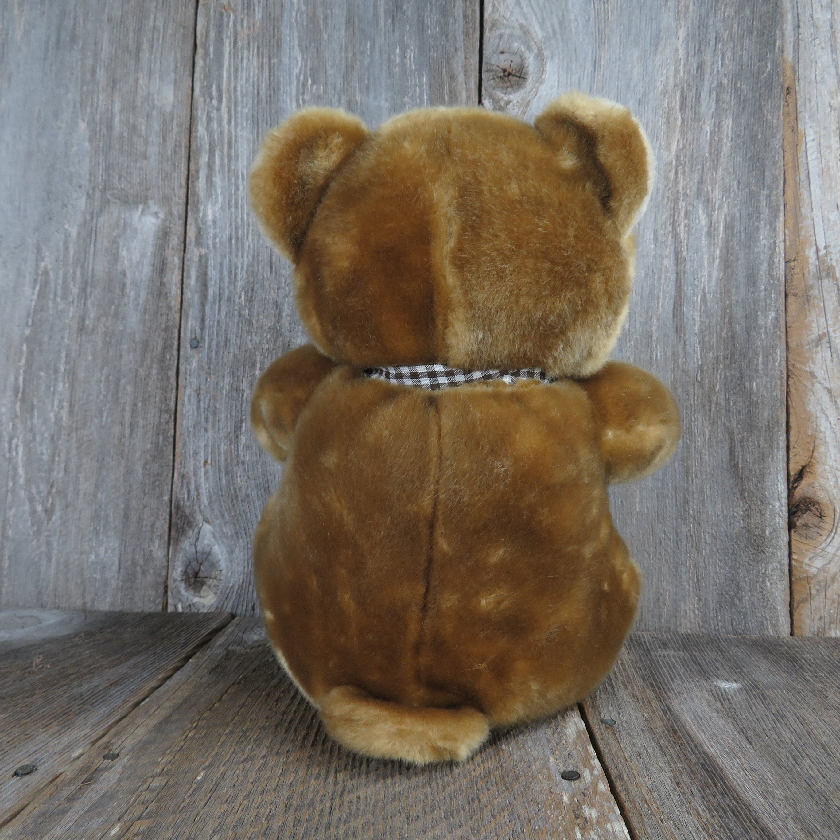 Teddy Bear Plush Stuffed Animal Flocked Nose Plaid Gingham Bow Vintage ...