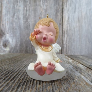 Vintage Mary&#39;s Angels Lily Hallmark Ornament Yellow Yawning Keepsake Christmas 1992 Mary Hamilton Angels Holiday Decoration