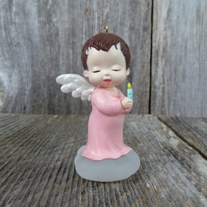Vintage Rosebud  Mary&#39;s Angels Hallmark Ornament Pink Candle 1990 Keepsake Christmas Tree