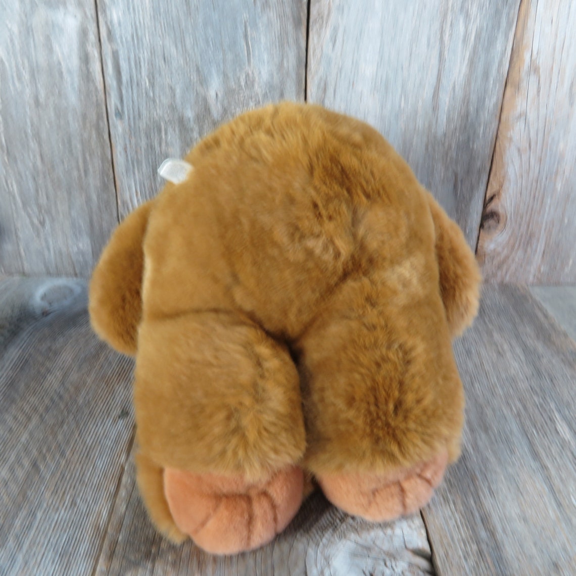 Vintage Large Brown Teddy Bear Plush Bow Flocked Nose Ribbon Stuffed ...