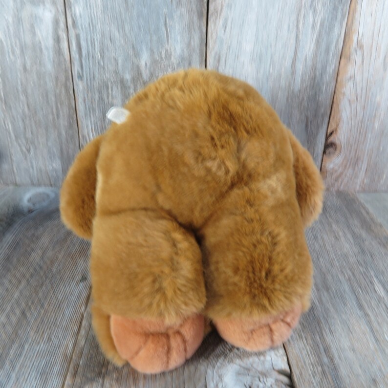 Vintage Large Brown Teddy Bear Plush Bow Flocked Nose Ribbon Stuffed ...
