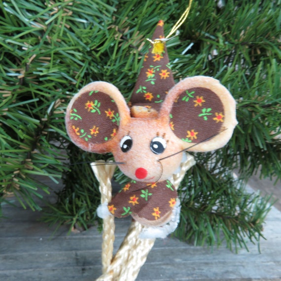 ヴィンテージ フロック加工 スキーの上のネズミ 飾り キャラコ帽子