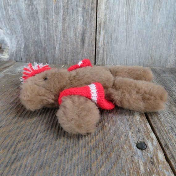 Vintage Mini Teddy Bear Plush Knit Hat Sweater Vest Red  display picture 1
