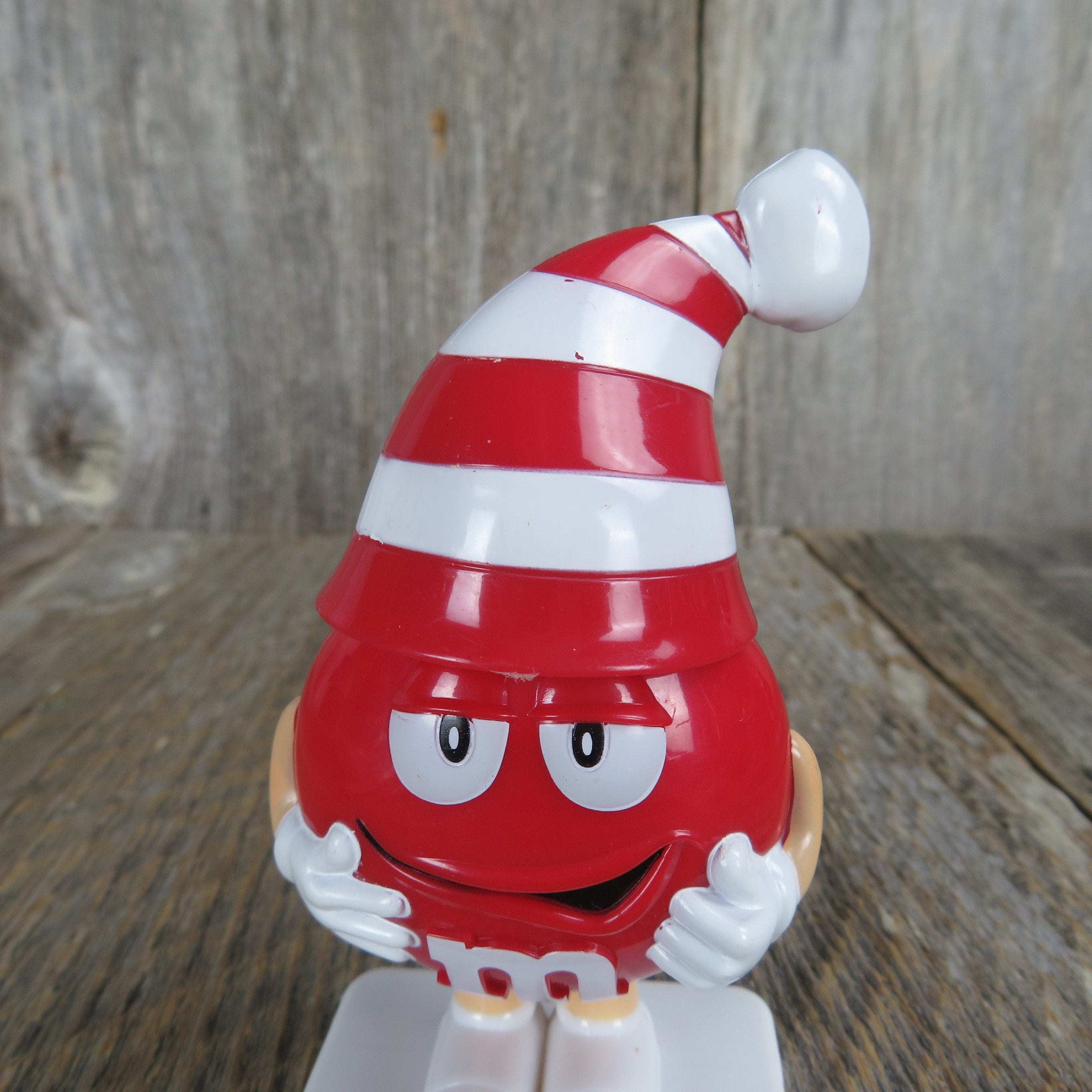 M&M Character Christmas Figurine Red in Striped Santa Hat Mars 