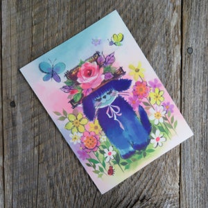 Perro Vintage en Sombrero Caprice Card Tarjeta de Amistad Gato Bigotes Flores Coronación Colección Saludo