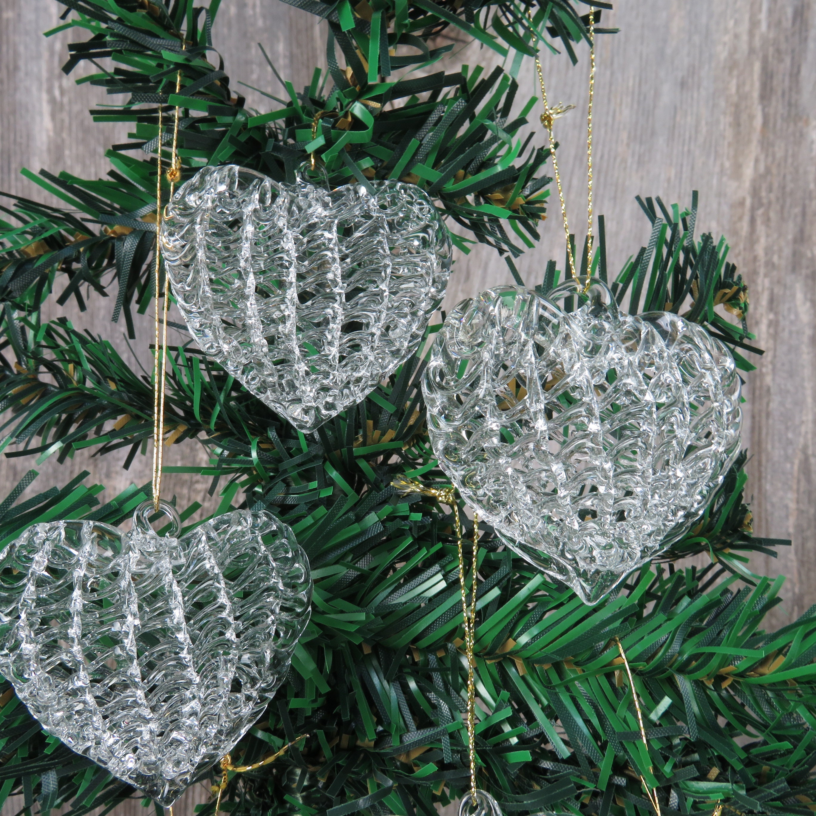 ヴィンテージ ハート スパン ガラス オーナメント クリア クリスタル