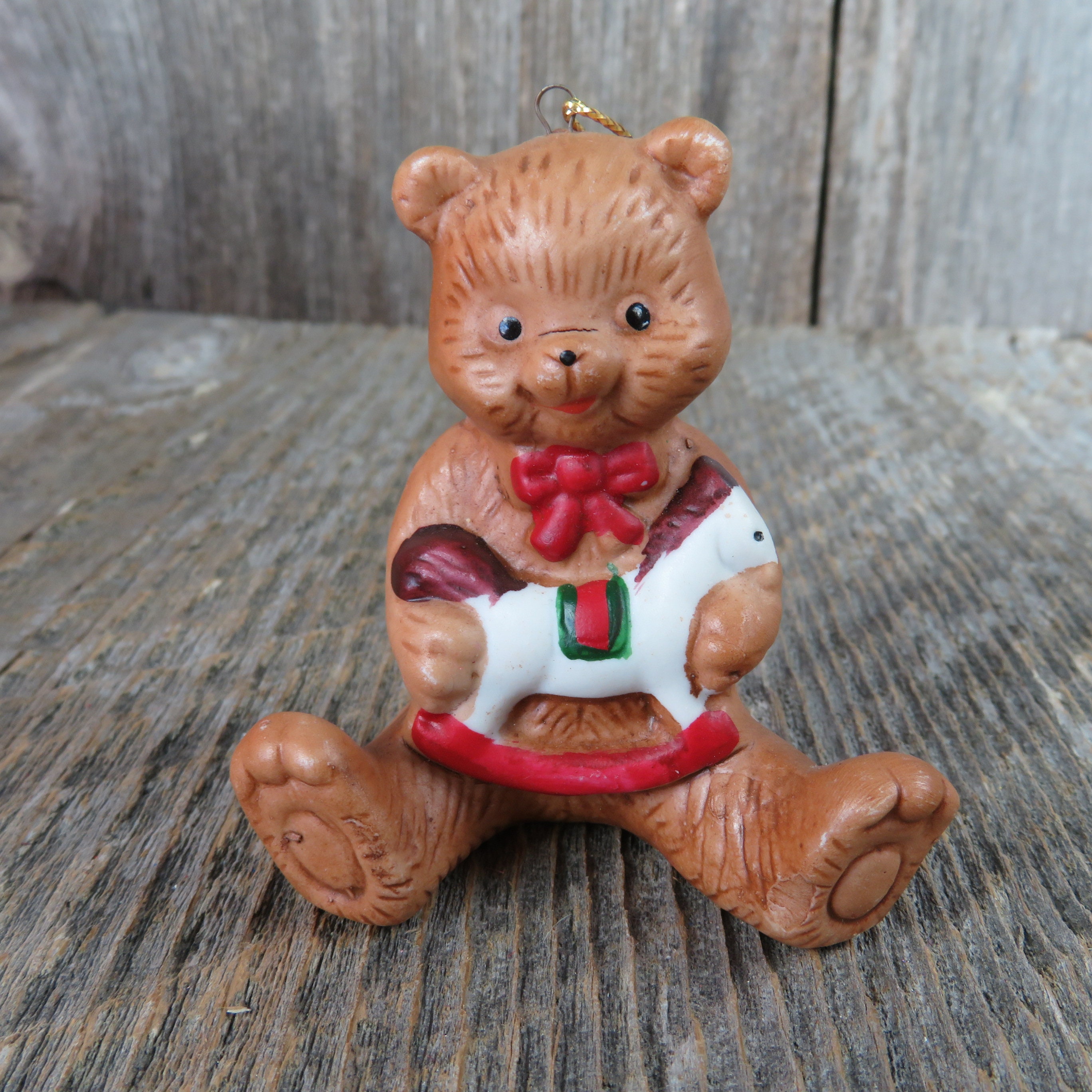 Vintage Teddy Bear With Rocking Horse Toy Ornament Ceramic | Etsy