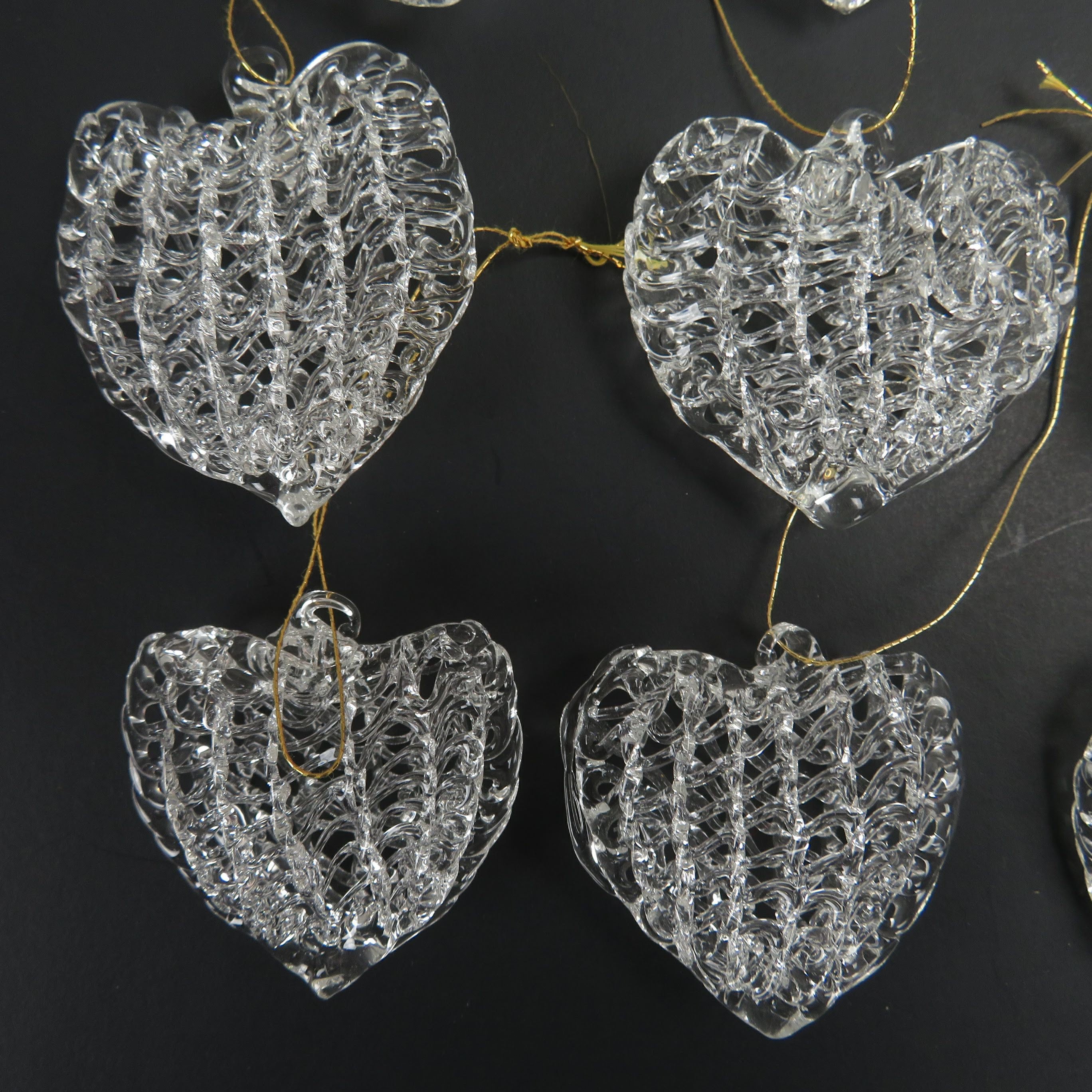 Vintage Heart Spun Glass Ornaments Clear Crystal Christmas Tree Ball ...