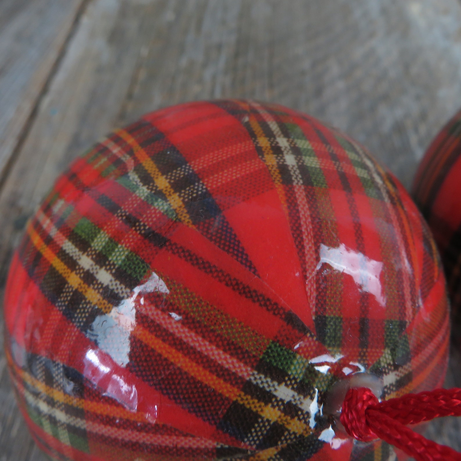 Vintage Red Tartan Plaid Ball Christmas Ornament Decoupage Etsy