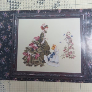 Little Wings Cross Stitch Pattern Victorian Mother and Child Lavender Lace Blue Birdhouse