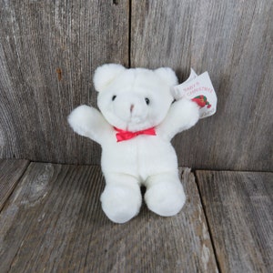 Vintage White Teddy Bear Plush Baby&#39;s First Christmas Gund Korea 1989