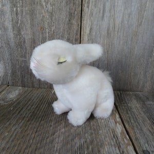Vintage White Bunny Plush Rabbit with Eyelashes Easter Realistic Stuffed Animal All Fours Standing
