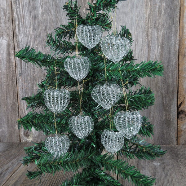 Vintage Heart Spun Glass Ornaments Clear Crystal Christmas Tree Ball Set Lot Vintage Christmas Decoration