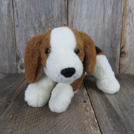 stuffed animal dog brown and white