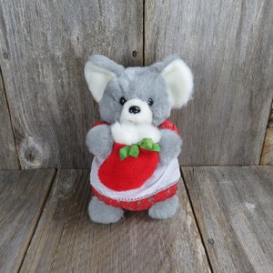 Vintage Christmas Mouse Plush Soft Dreams Puffy Cloth Body Apron Stocking Stuffed Animal