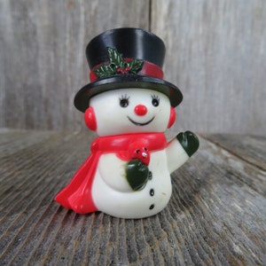 ヴィンテージ 雪だるまと鳥の置物 プラスチック製トップハット ミトン スカーフ まつげ クリスマス ビレッジ