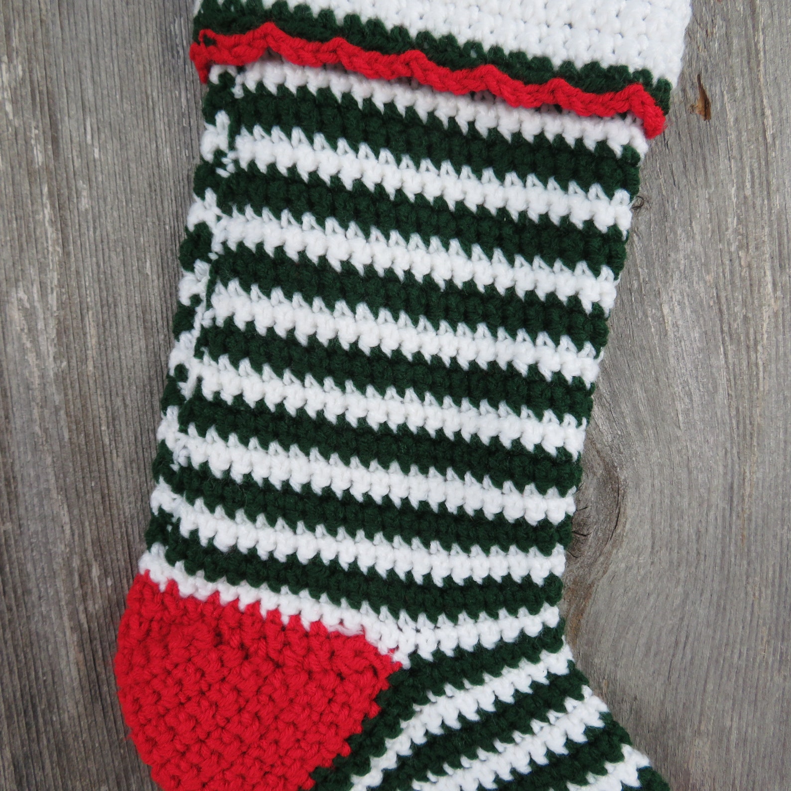 Striped Christmas Stocking Crochet Green White Handmade Lines Etsy