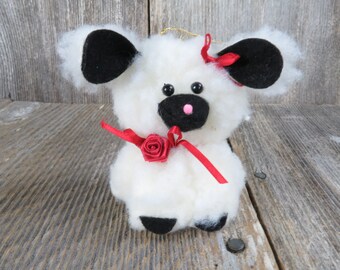 Lamb Sheep Fleece Ornament White Black Felt Ears Christmas Vintage