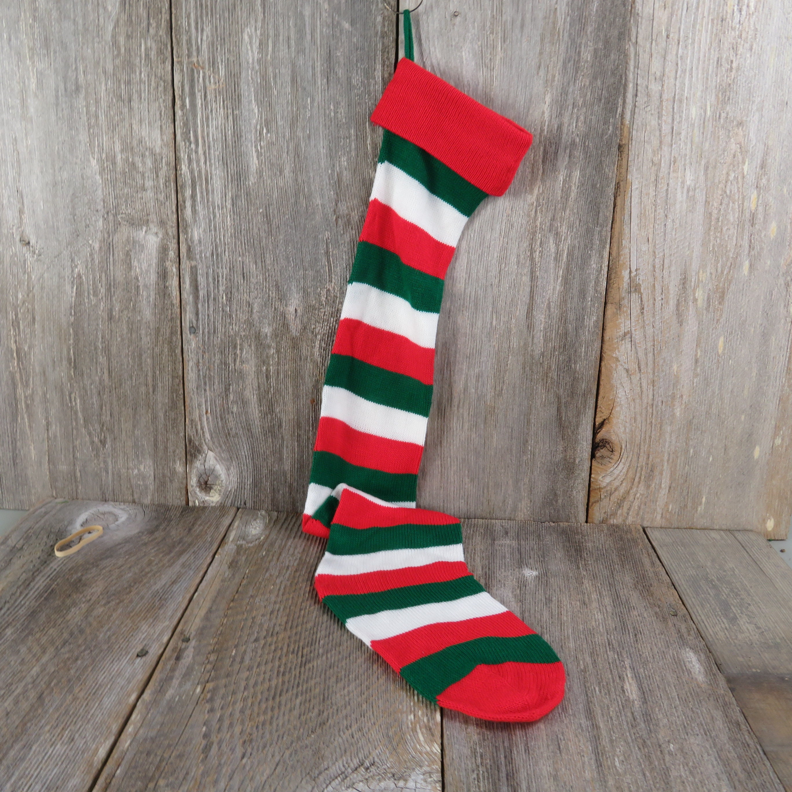 Vintage Striped Knit Stocking Extra Long Red White Green Etsy