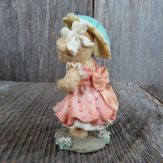 Vintage Bear With Umbrella Figurine Parasol Pink Dress Grandma's