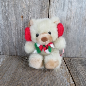 Vintage Teddy Bear Plush Red Earmuffs and Scarf Russ Tuff Teddy Christmas Mini  Brown Nose Stuffed Animal