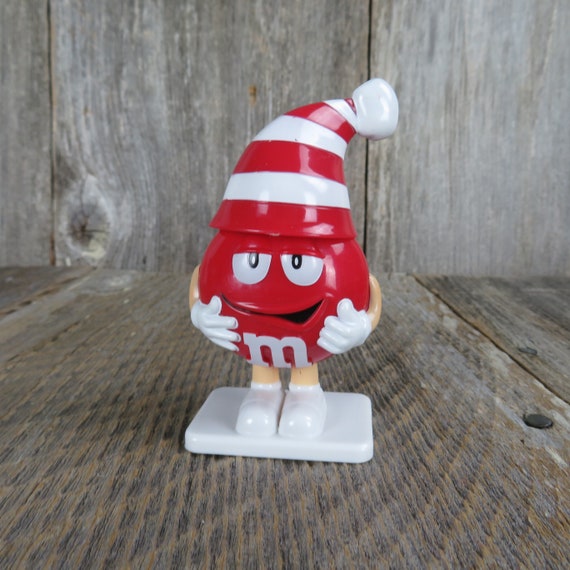 M&M Character Christmas Figurine Red in Striped Santa Hat Mars