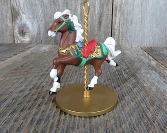 Vintage Carrousel Paard Ornament Star Hallmark Brown Christmas 1989