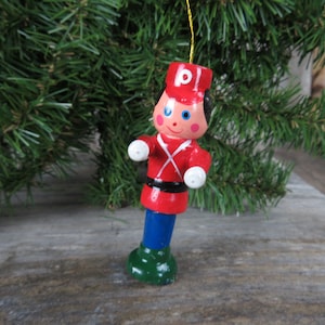 Vintage Marching Band Wood Ornament Drum Major Christmas Blue Red Hat Taiwan