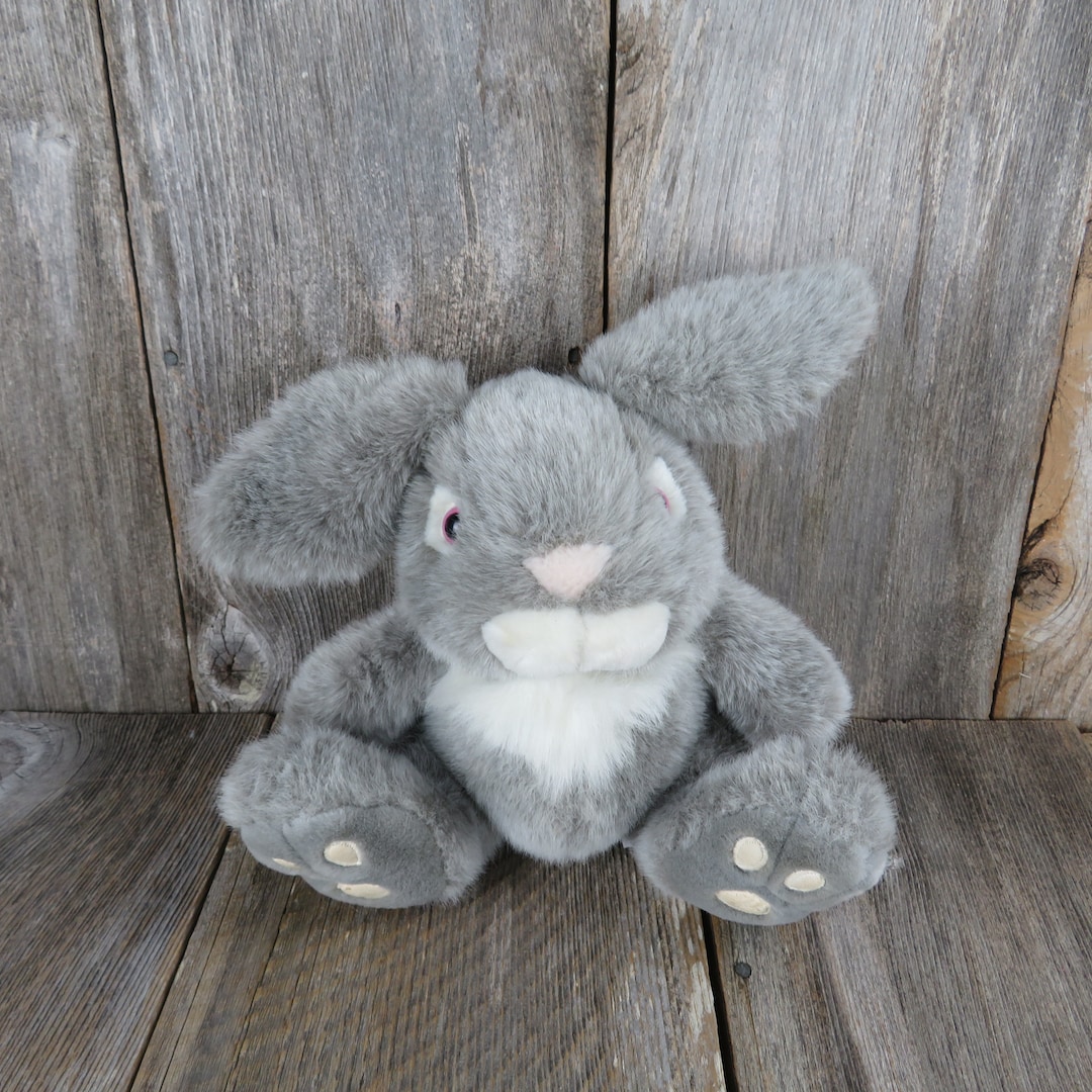 Vintage Bunny Rabbit Stuffed Animal Grey Big Feet Mervyn's Playful