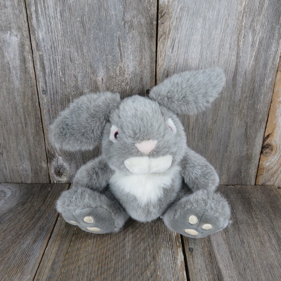 Vintage Bunny Rabbit Stuffed Animal Grey Big Feet Mervyn s Playful