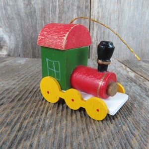 Vintage Train Wood Ornament Red Yellow Green Engine Wooden Choo Choo Christmas