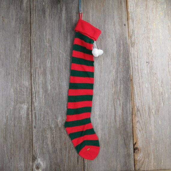 Knit Striped Green and Black Striped Christmas/Holiday Stocking about 14 inches 