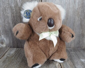 Vintage Koala oso felpa marrón amarillo arco relleno animal blanco