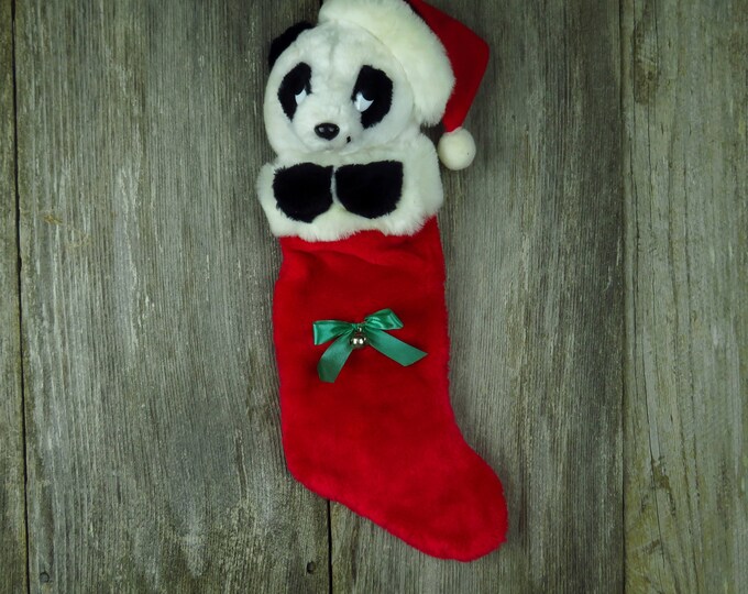 Christmas Stocking Panda Vintage Plush Stuffed Animal Christmas