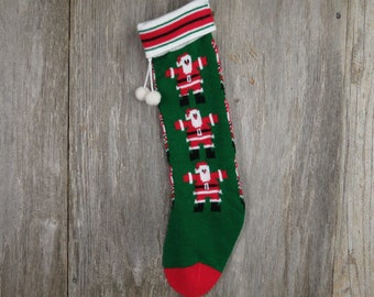 Vintage Santa Claus Knit Stocking Christmas Knitted Knit Green Red White Christmas Decor Holiday Home Decor