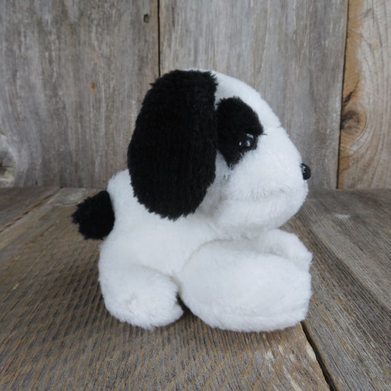Black and white stuffed animal dog discount