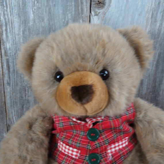 Vintage Teddy Bear in Red Plaid Vest and Tie Plush JC Penney