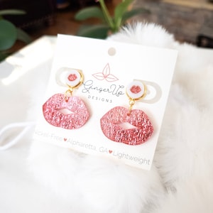 Pink Lip Statement Earrings on Stud Post,Lips Earrings, Valentine&#39;s Day earrings, Gift Her, Pink Lips, Kiss, Duck Face, Pout, Gifts under 30
